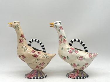 Two MacKenzie-Childs Ceramic "Simon" the Goose Milk Pitchers