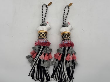 Two MacKenzie-Childs Ceramic Rabbit Tassels