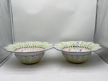 Two MacKenzie-Childs Pansy Serving Bowls