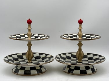 Two MacKenzie-Childs Courtly Check Two-Tiered Stands