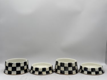 Four MacKenzie-Childs Enameled Pet Food Bowls