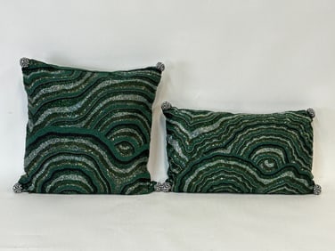 Two MacKenzie-Childs Malachite Beaded Throw Pillows