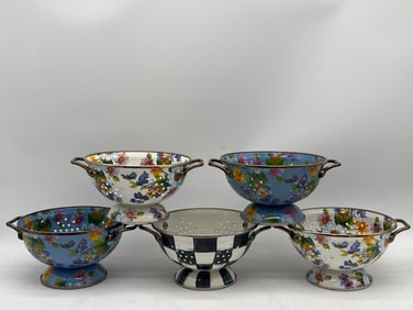 Five Small MacKenzie-Childs Enamelware Colanders