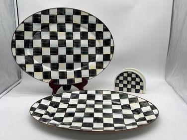Three MacKenzie-Childs Courtly Check Enameled Serving Articles