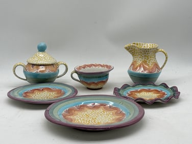 Five-pc. MacKenzie-Childs Brittany Plates & Tea Set
