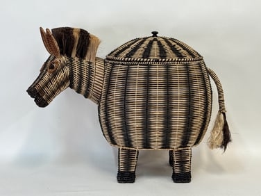 MacKenzie-Childs Wicker Zebra Hamper with Cover