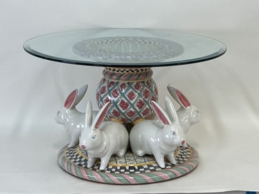 MacKenzie-Childs Bunny Rabbit Table with Glass Top