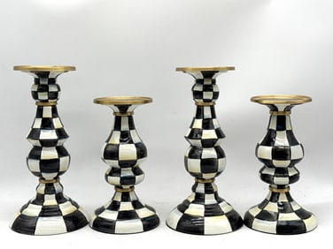 Four MacKenzie-Childs Courtly Check Candlesticks