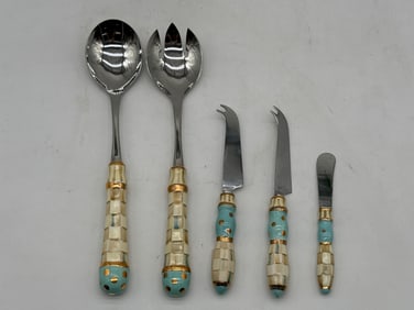 Five MacKenzie-Childs Parchment Check Serving Utensils