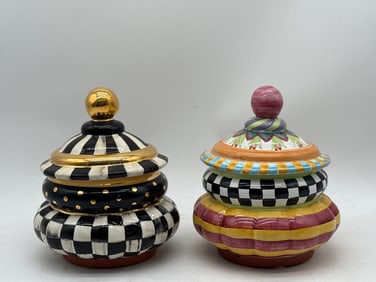Two MacKenzie-Childs Ceramic Covered Canisters