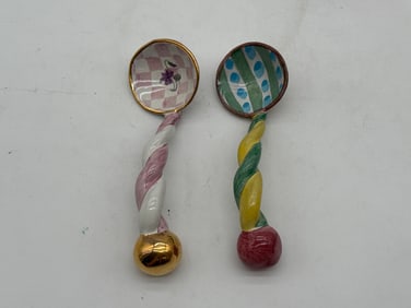 Two MacKenzie-Childs Ceramic Twisted Spoons
