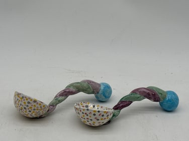 Two MacKenzie-Childs Ceramic Twisted Spoons
