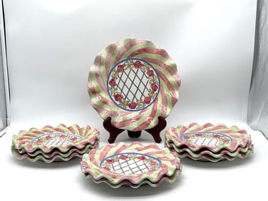 Nine MacKenzie-Childs Glen Park Ceramic Fluted Plates