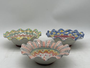 Three MacKenzie-Childs Ceramic Ruffled Bowls