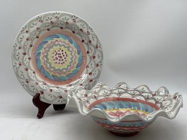 MacKenzie-Childs Stoke Gabriel Ruffled Bowl and Plate