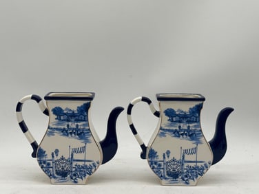 Two MacKenzie-Childs Royal Toile Teapot Vases