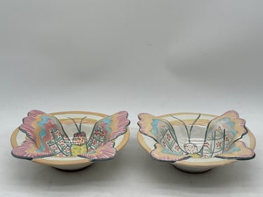 Two MacKenzie-Childs Ceramic Butterfly Bowls