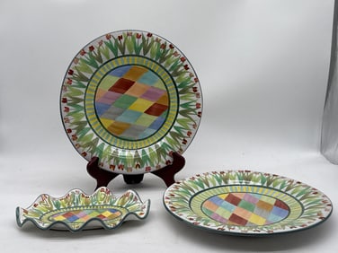 Three MacKenzie-Childs Poplar Ridge Ceramic Dishes