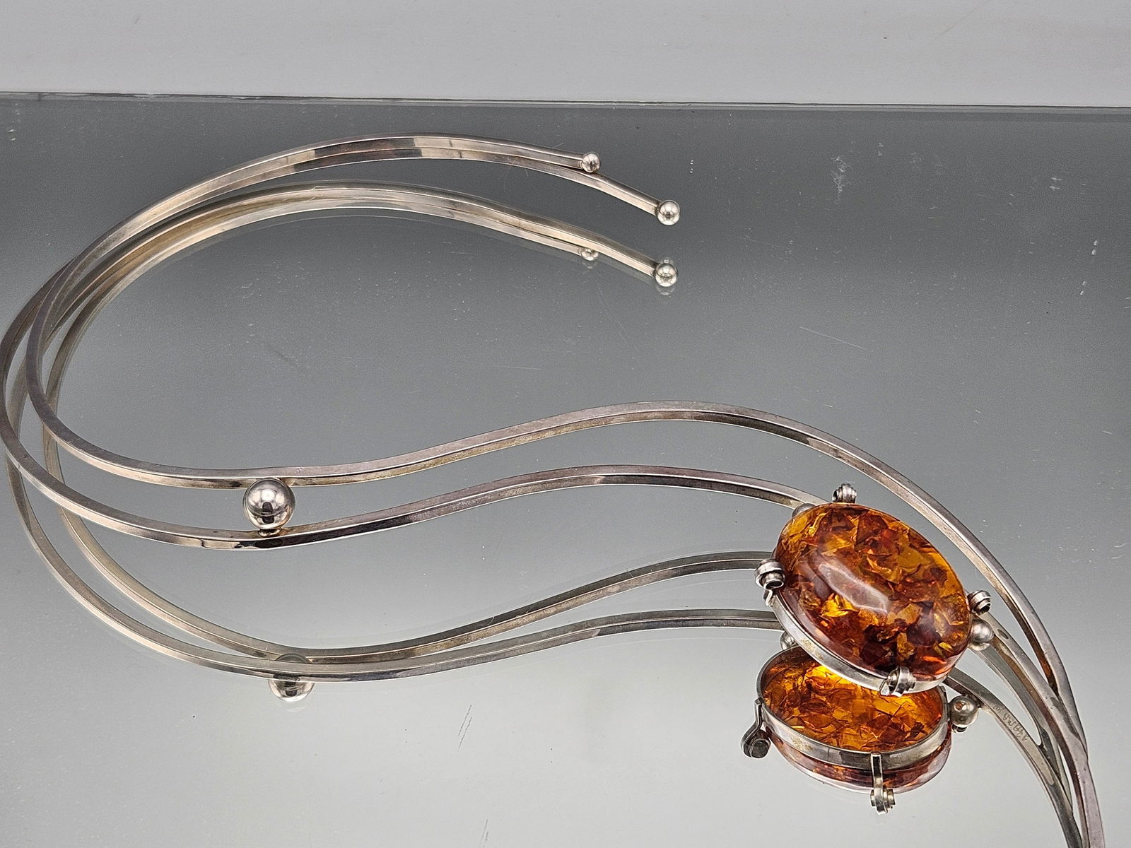 Aaron Rubinstein Modernist Sterling & Amber Necklace