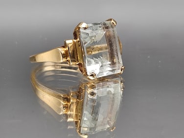 14K Ring with Emerald Cut Aquamarine
