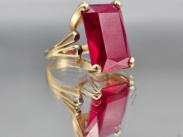 10K Cocktail Ring with Emerald Cut Ruby