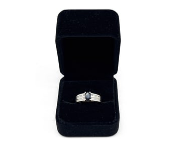 14K White Gold Ring with Sapphire and Diamonds