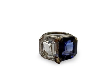 18K White Gold and Double Sapphire Ring