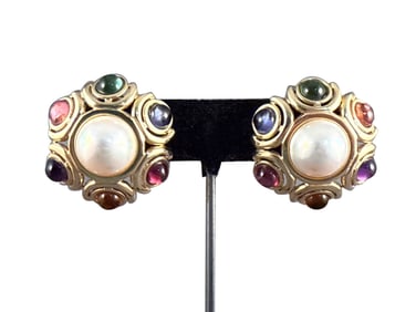 14K Etruscan Cabochon Earrings