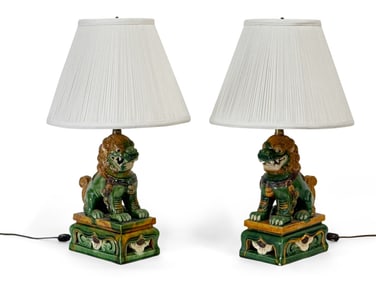 Pair of Chinese Sancai Foo Lion Table Lamps