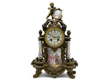 Louis XV-style Ormolu and Porcelain Mantel Clock