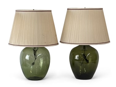 Pair of Green Glass Demijohn Bottle Lamps