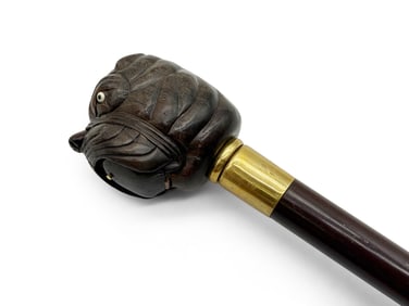 Carved Bulldog Head Money Box Gadget Cane