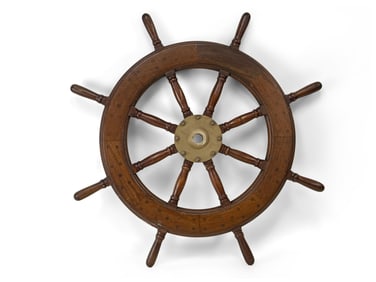 Eight-Spoke Wood and Brass Ship's Wheel