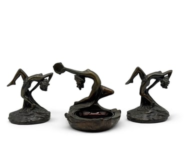 Armour Bronze Art Deco Bookends and Ashtray