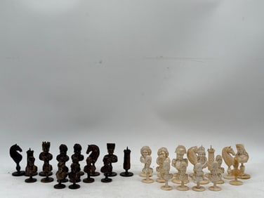 Grouping of 19th C. Carved Figural Chess Pieces