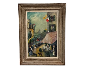 Midcentury Oil/Canvas: Paris Street Scene
