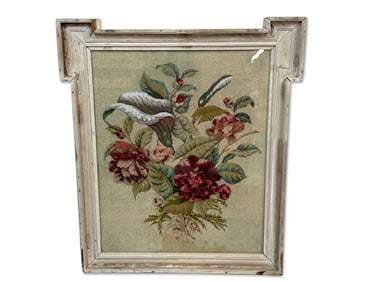 19th C. Framed Velvet Floral Needlework