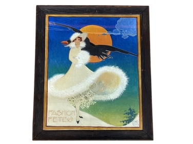 Signed Fashion and Fete Painted Illustration