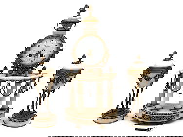 Louis XVI-style Marble & Bronze Clock Garniture Set (1 of 7)