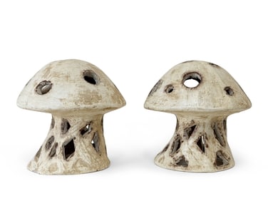 Pair of Terracotta Mushroom Garden Sculptures