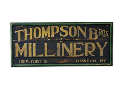 Painted Wood Sign: Thompson Bros. Millinery