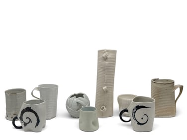 Nine Studio Pottery Mugs and Vases