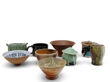 Nine Studio Pottery Vases, Bowls, and Mugs