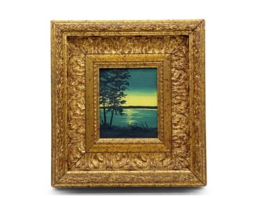 Gilt Framed Oil/Board: Sunset