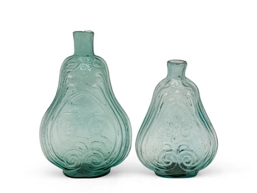 Two 19th C. Scroll Figured Violin Glass Flasks