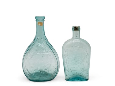 Two 19th C. Union Clasped Hands Glass Flasks