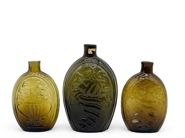 Three Early American Horn of Plenty Flasks