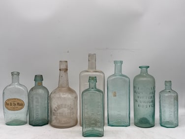 Eight 19th C. Whiskey Bottles