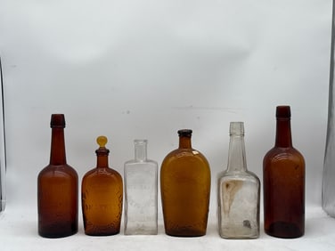 Six 19th C. PA/Delaware Whiskey Bottles