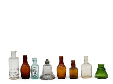 Eight 19th C. Miniature Whiskey Flasks